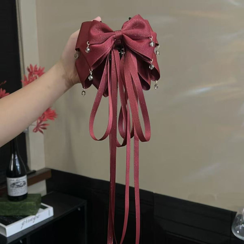 Elegant Low Ponytail with Burgundy Bow Hair Clip | Easy Hairstyle Idea