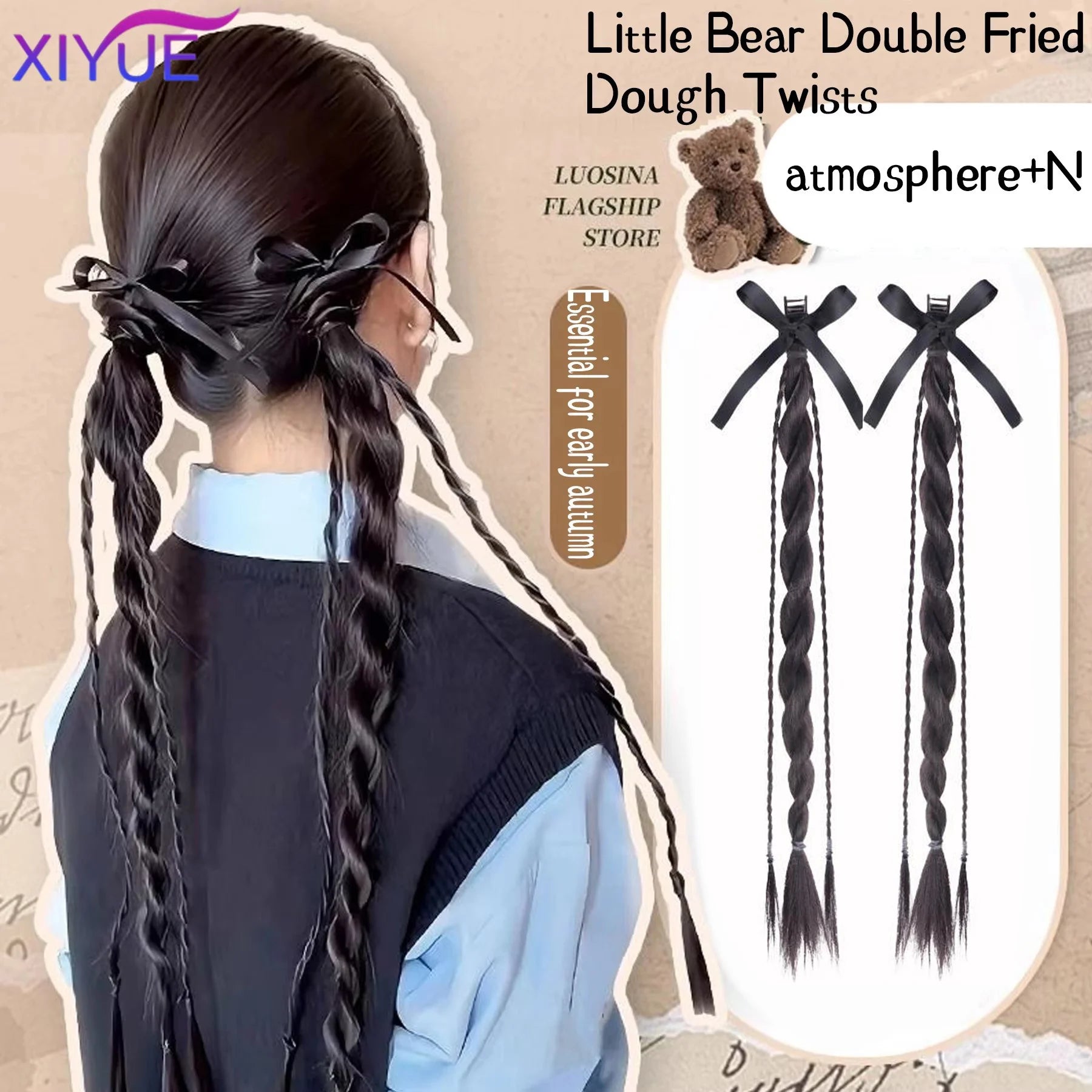 Synthetic Wig ponytail female net red twisted braid sweet cool spicy girl boxing braid hair loop style double long braid