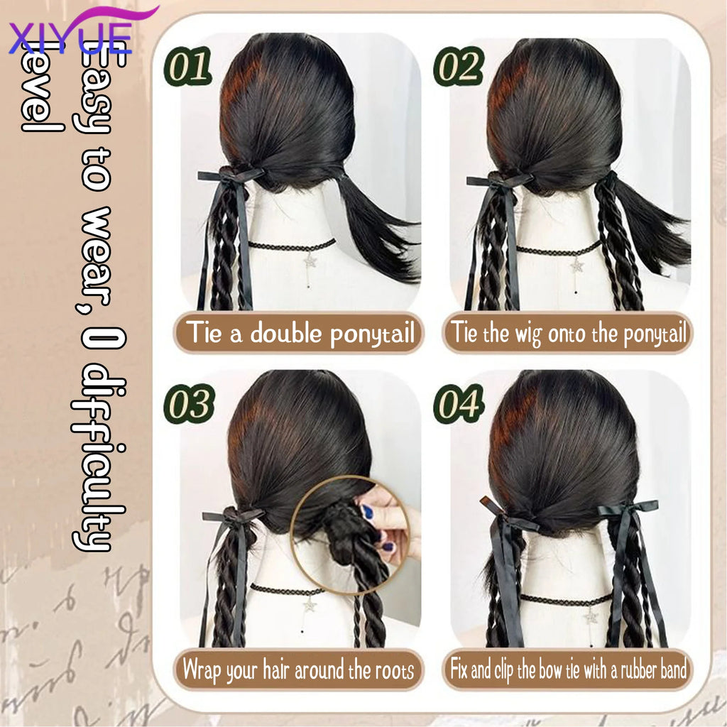 Synthetic Wig ponytail female net red twisted braid sweet cool spicy girl boxing braid hair loop style double long braid