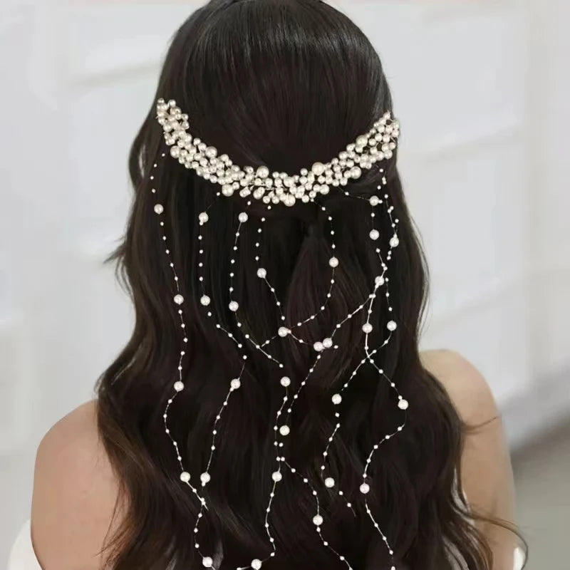 Romantic Pearl Tassels Bridal Hair Accessories Wedding Pearl Hair Vine Photography Props Banquet Women's Jewelry Headbands