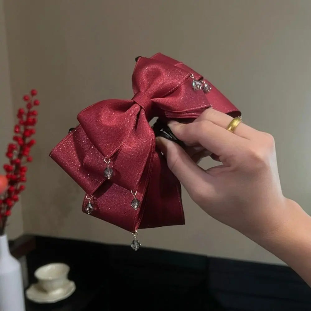 Elegant Butterfly Knot Hair Clip Starry Sky Design Sparkling Diamond Bow Clip Shiny Tassel Shark Clip For Girls Women