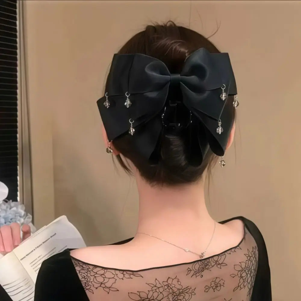 Elegant Butterfly Knot Hair Clip Starry Sky Design Sparkling Diamond Bow Clip Shiny Tassel Shark Clip For Girls Women