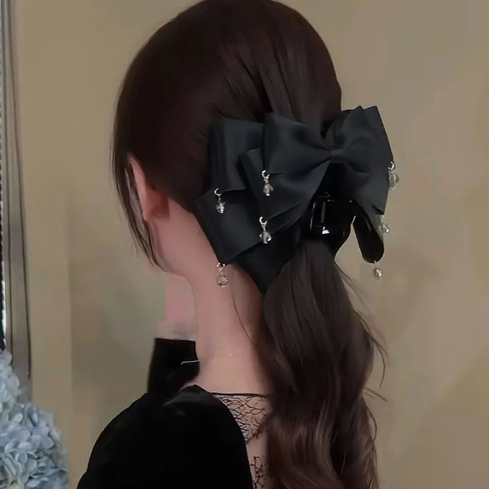 Elegant Butterfly Knot Hair Clip Starry Sky Design Sparkling Diamond Bow Clip Shiny Tassel Shark Clip For Girls Women