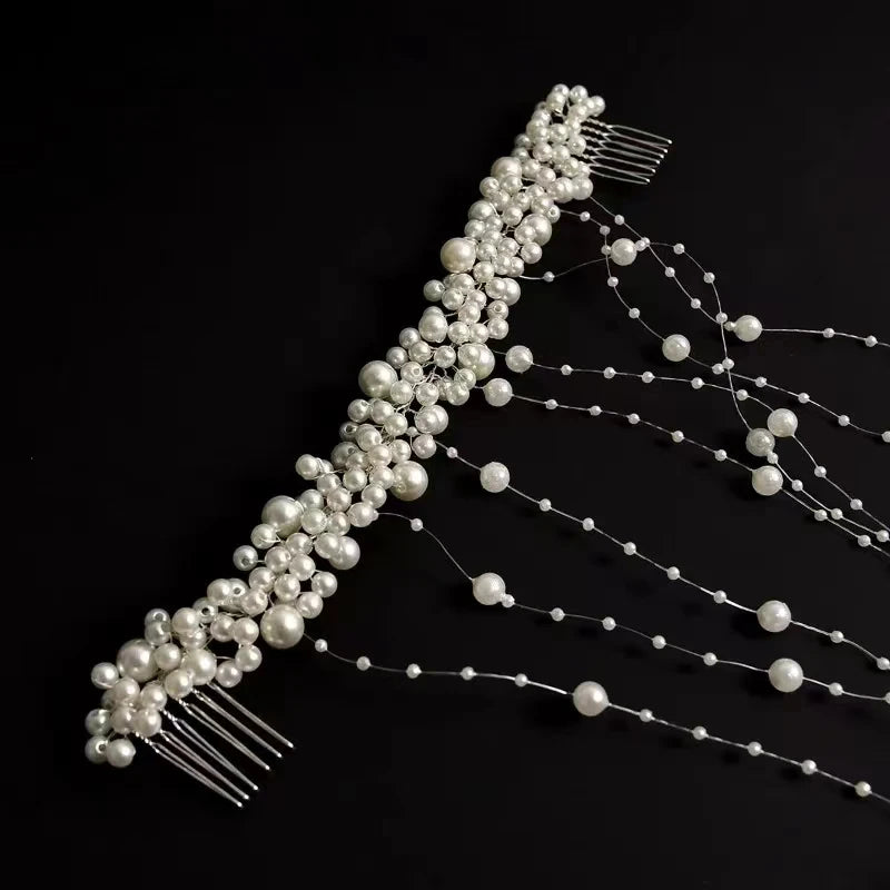 Romantic Pearl Tassels Bridal Hair Accessories Wedding Pearl Hair Vine Photography Props Banquet Women's Jewelry Headbands