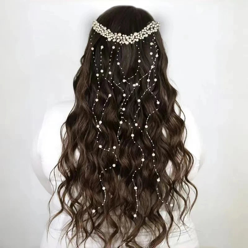Romantic Pearl Tassels Bridal Hair Accessories Wedding Pearl Hair Vine Photography Props Banquet Women's Jewelry Headbands